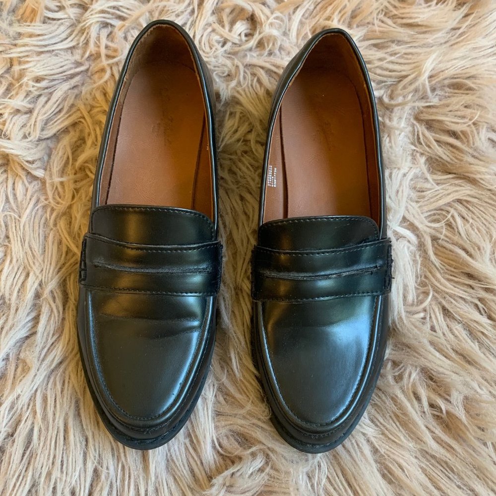 Black Faux Leather Loafers